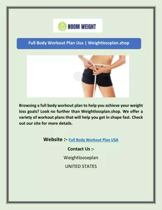 Full Body Workout Plan Usa | Weightlossplan.shop