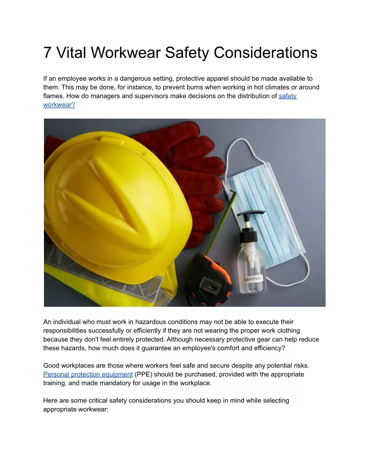 7 vital workwear safety considerations