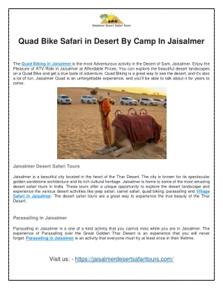 Quad Bike Safari in Desert By Camp In Jaisalmer