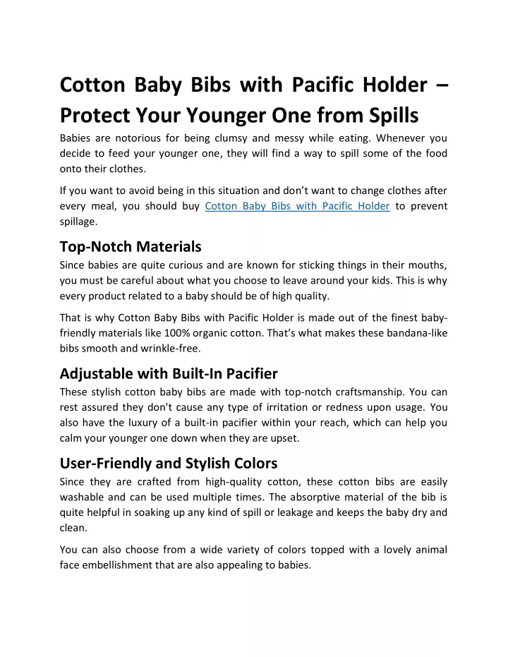 cotton baby bibs with pacific holder protect your