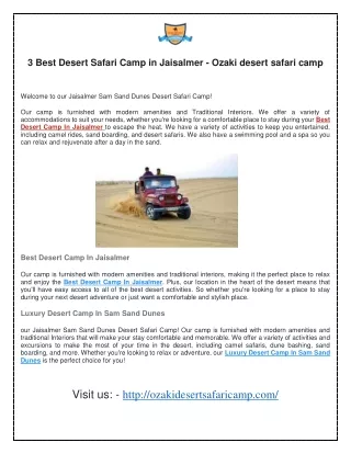 3 Best Desert Safari Camp in Jaisalmer
