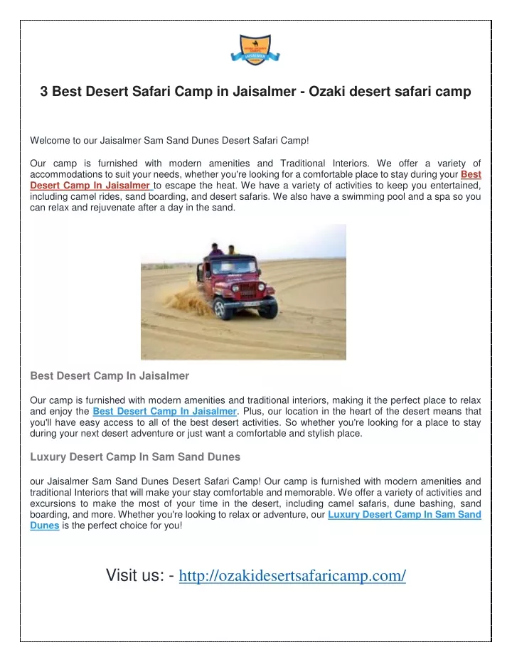 3 best desert safari camp in jaisalmer ozaki