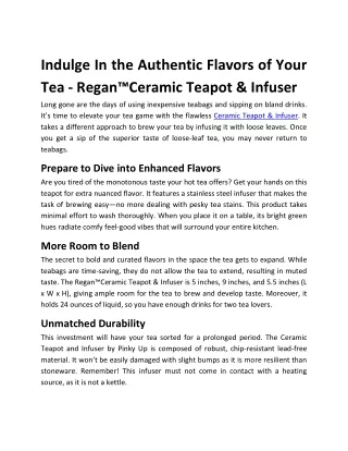(anies-choice.com) --- Indulge In the Authentic Flavors of Your Tea - Regan™Ceramic Teapot _ Infuser