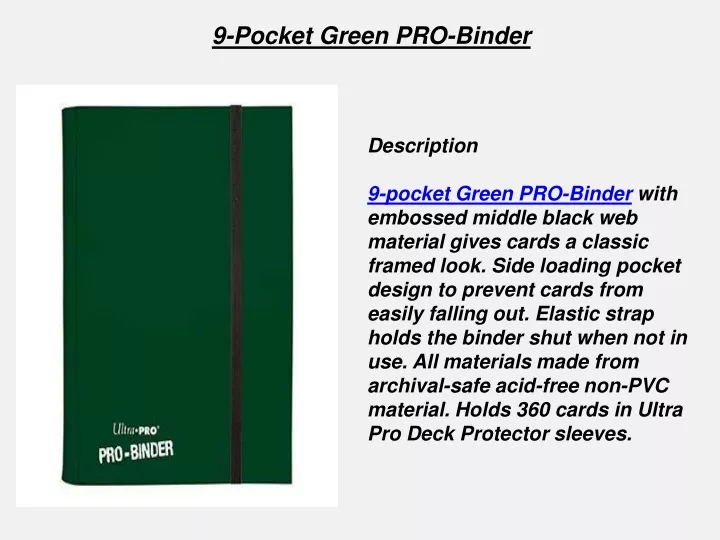 9 pocket green pro binder