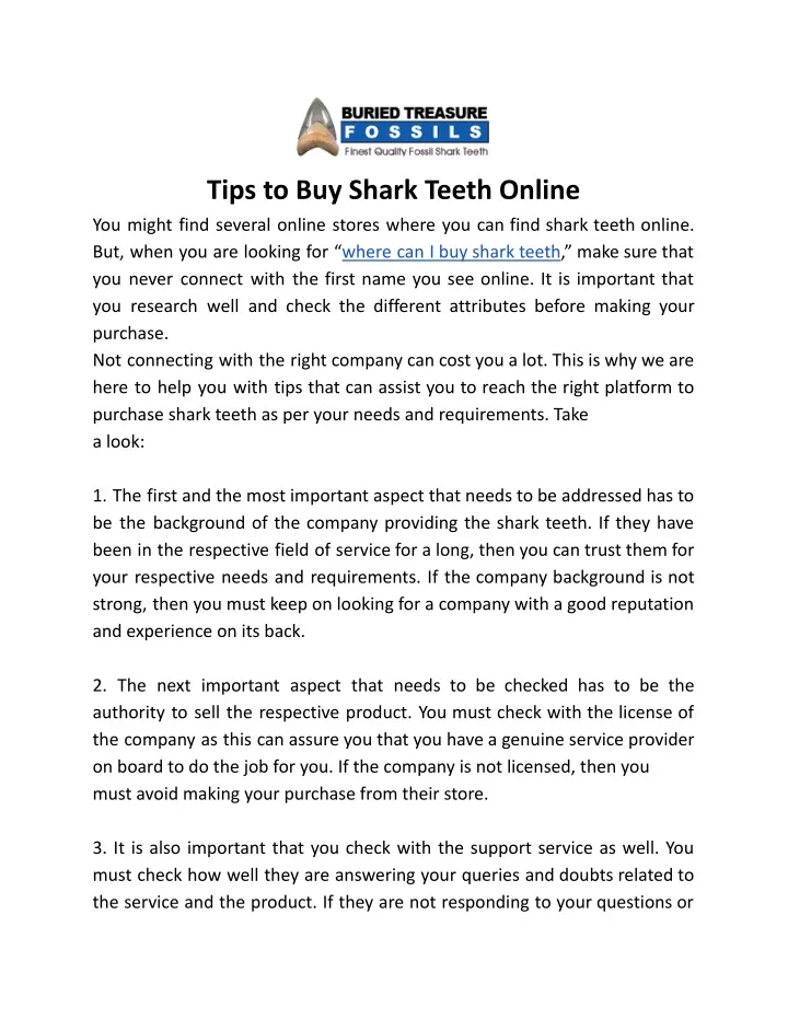 tips to buy shark teeth online