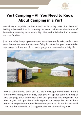 Yurt Camping – All You Need to Know  About Camping in a Yurt