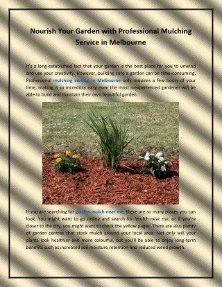 Nourish Your Garden with Professional Mulching Service in Melbourne