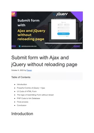 Submit form with Ajax and jQuery without reloading page