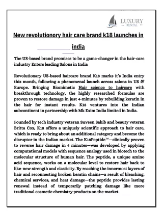New revolutionory hair care brand k18 launches in india