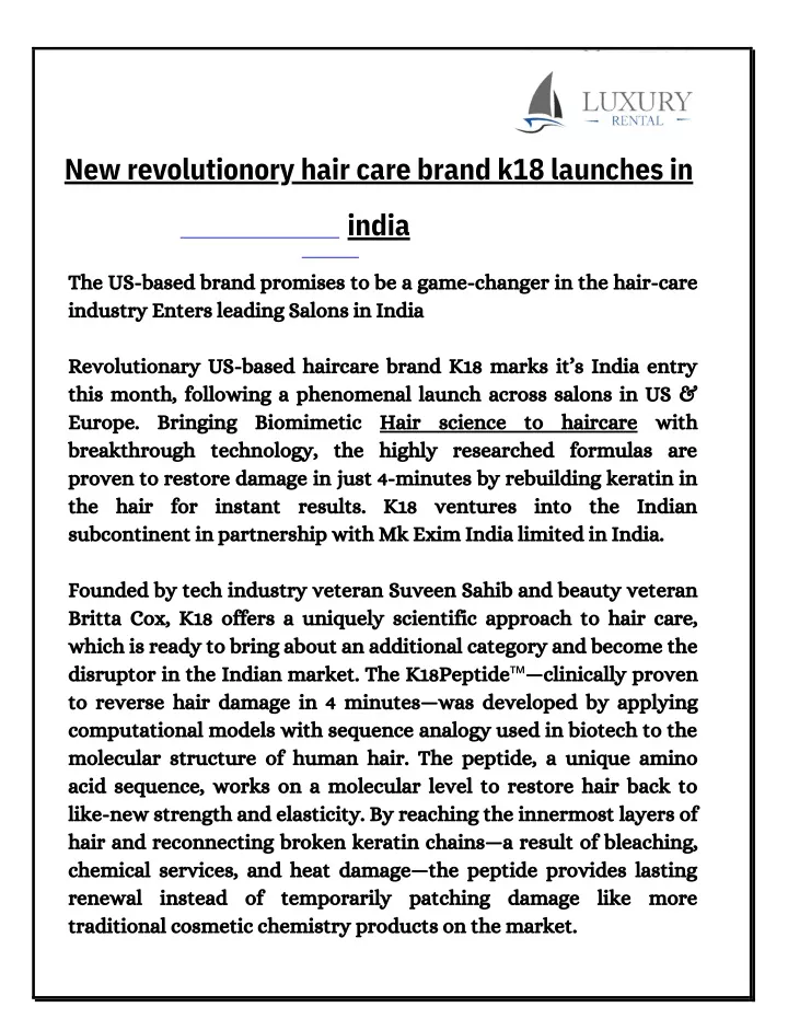 new revolutionory hair care brand k18 launches in