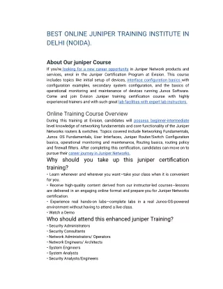 BEST ONLINE JUNIPER TRAINING INSTITUTE IN DELHI (NOIDA).
