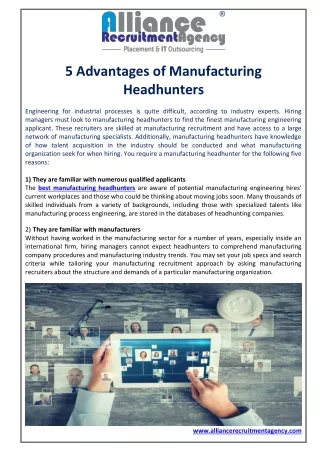 5 Advantages of Manufacturing Headhunters