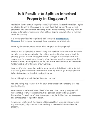 Is it Possible to Split an Inherited Property in Singapore
