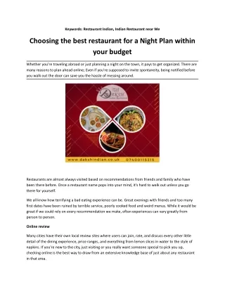 Choosing the best restaurant for a Night Plan within your budget
