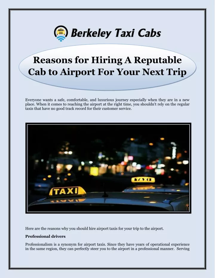 reasons for hiring a reputable cab to airport