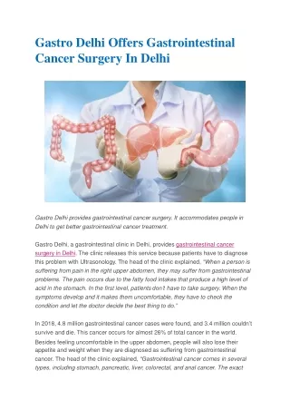 Gastro Delhi Offers Gastrointestinal Cancer Surgery In Delhi