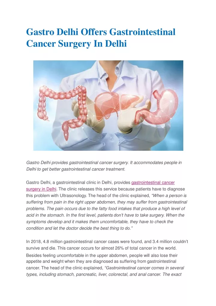 gastro delhi offers gastrointestinal cancer surgery in delhi