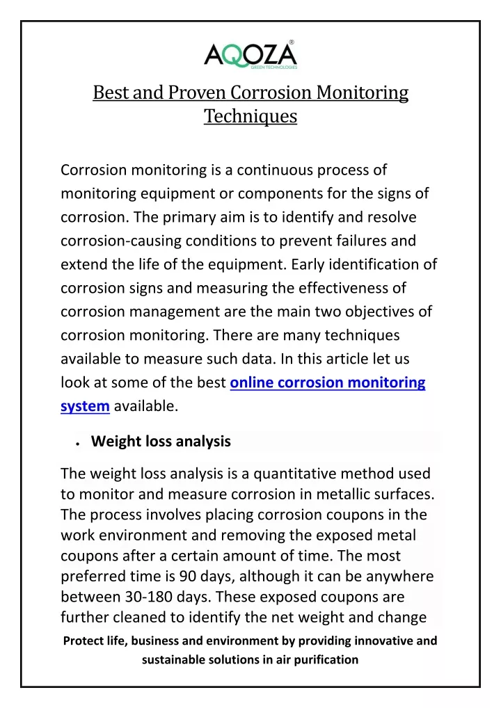 best and proven corrosion monitoring techniques