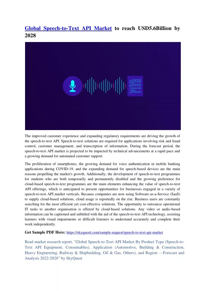 global speech to text api market to reach usd5