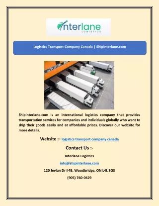 Logistics Transport Company Canada | Shipinterlane.com