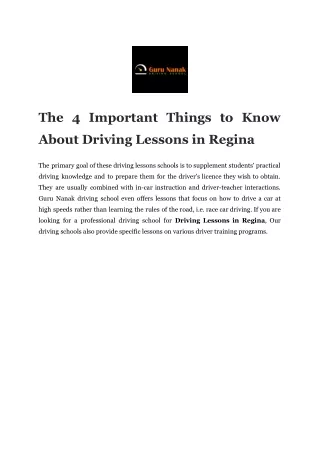 The 4 Important Things to Know About Driving Lessons in Regina