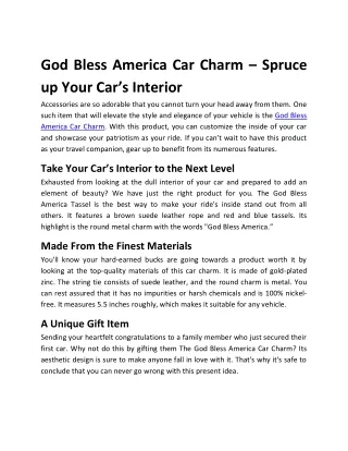 God Bless America Car Charm