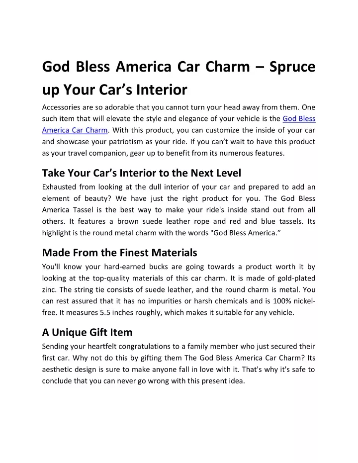 god bless america car charm spruce up your