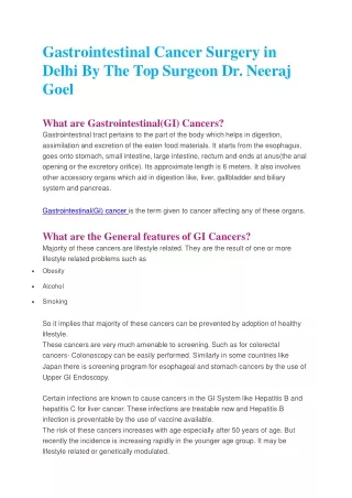 Gastrointestinal Cancer, symptoms of GI Cancers, GI Cancers Diagnosed