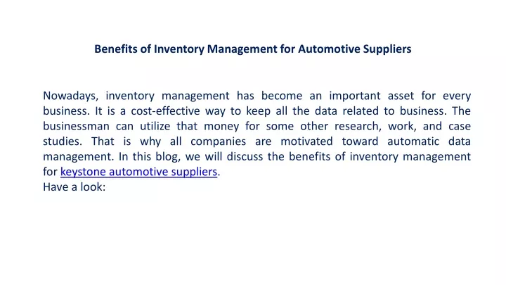 benefits of inventory management for automotive