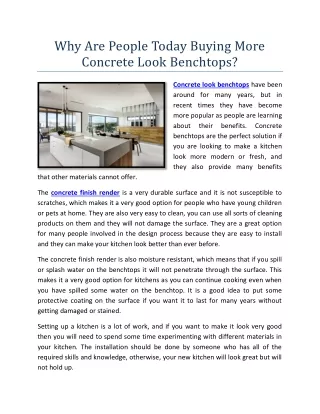 Why Are People Today Buying More Concrete Look Benchtops