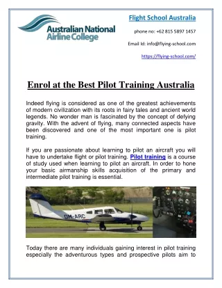 Best Pilot Training Australia