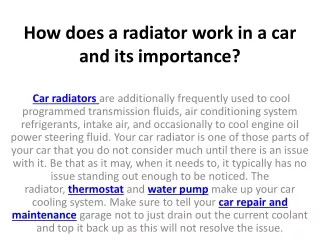 how does a radiator work in a car and its importance
