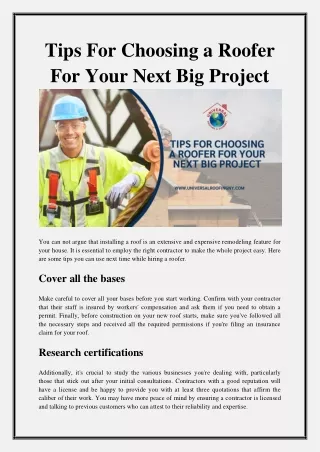 tips for choosing a roofer for your next