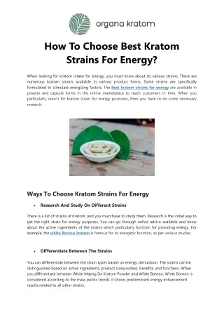 How To Choose Best Kratom Strains For Energy