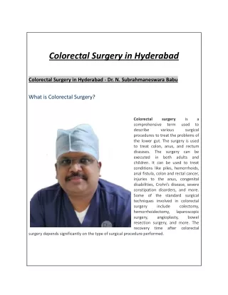 Colorectal Surgery in Hyderabad - Dr. N. Subrahmaneswara Babu
