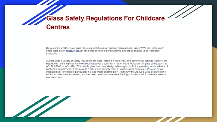 glass safety regulations for childcare centres