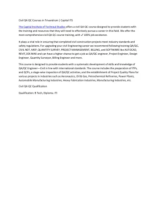Civil QA QC Courses in Trivandrum| Capital ITS