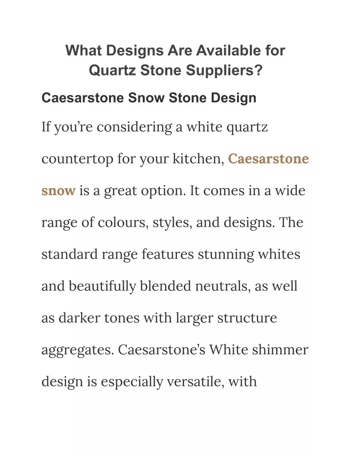 what designs are available for quartz stone