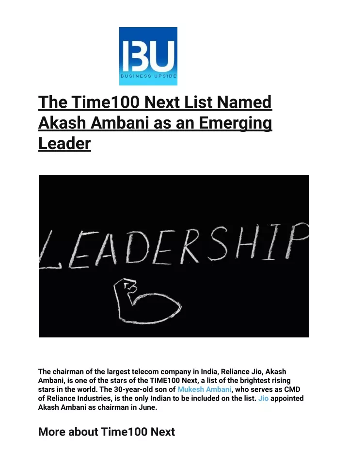 the time100 next list named akash ambani