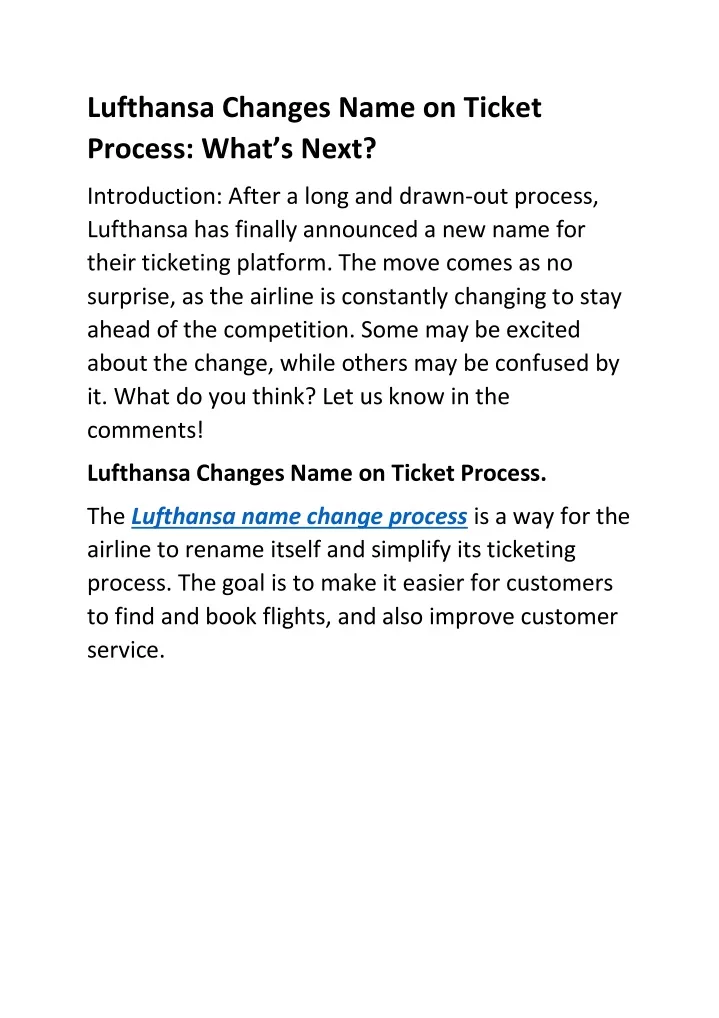 lufthansa changes name on ticket process what