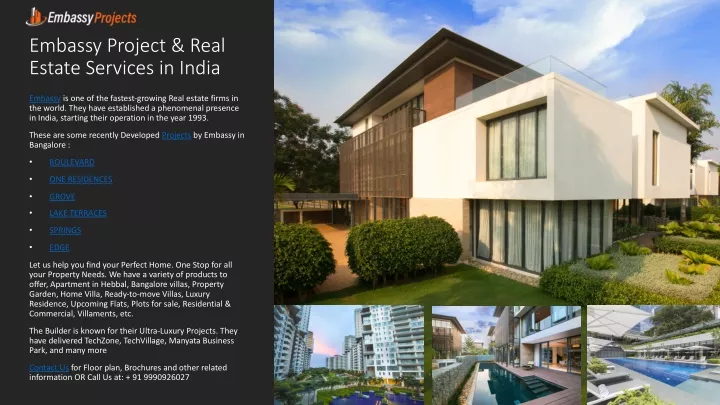 embassy project real estate services in india