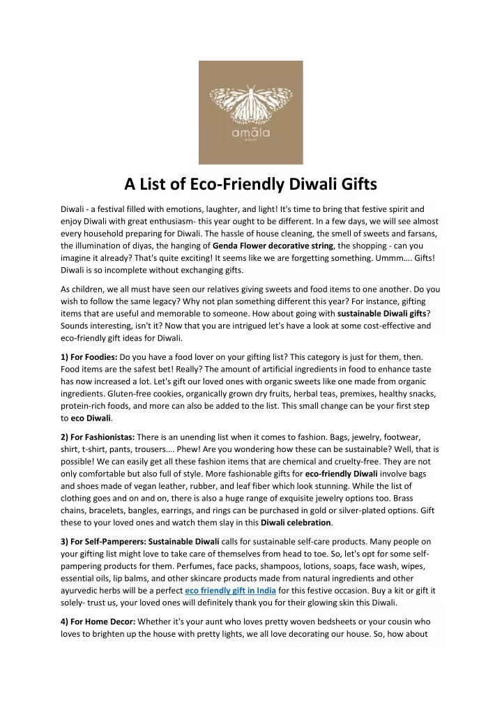 a list of eco friendly diwali gifts