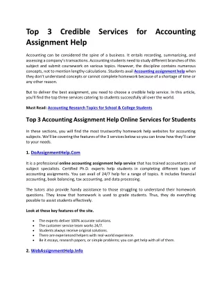 top 3 credible services for accounting assignment