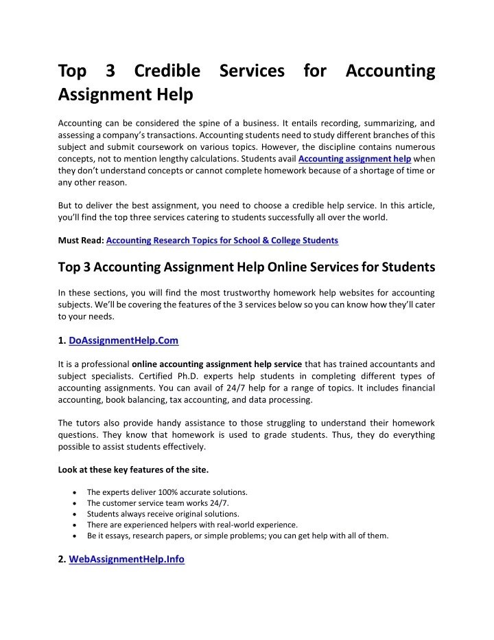 top 3 credible services for accounting assignment