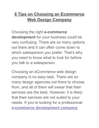 6 tips on choosing an ecommerce web design company