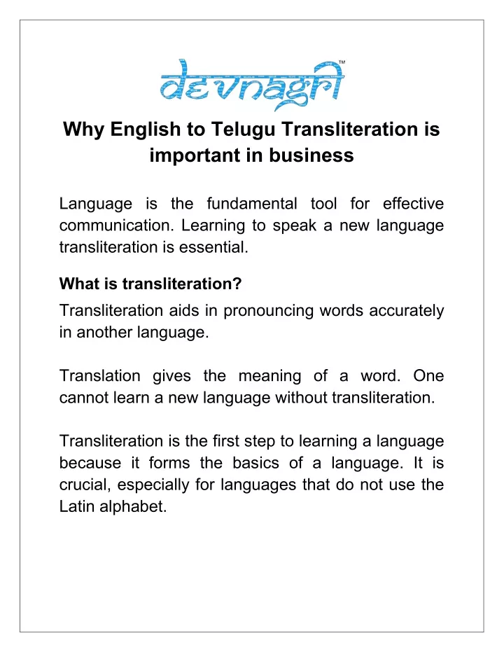 why english to telugu transliteration