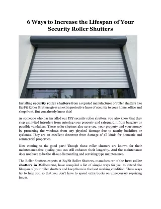 6 Ways to Increase the Lifespan of Your Security Roller Shutters