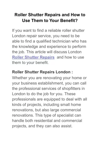 Roller Shutter Repairs and How to Use Them to Your Benefit
