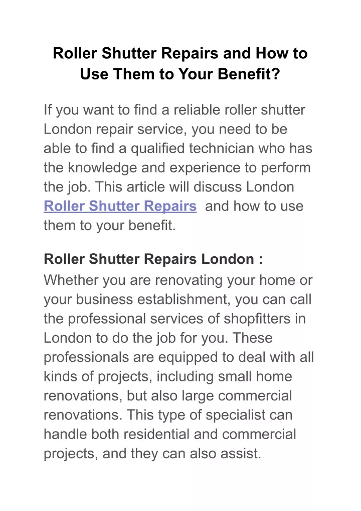 roller shutter repairs and how to use them