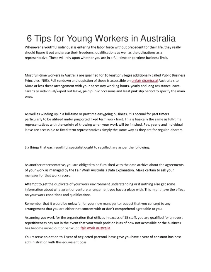 6 tips for young workers in australia